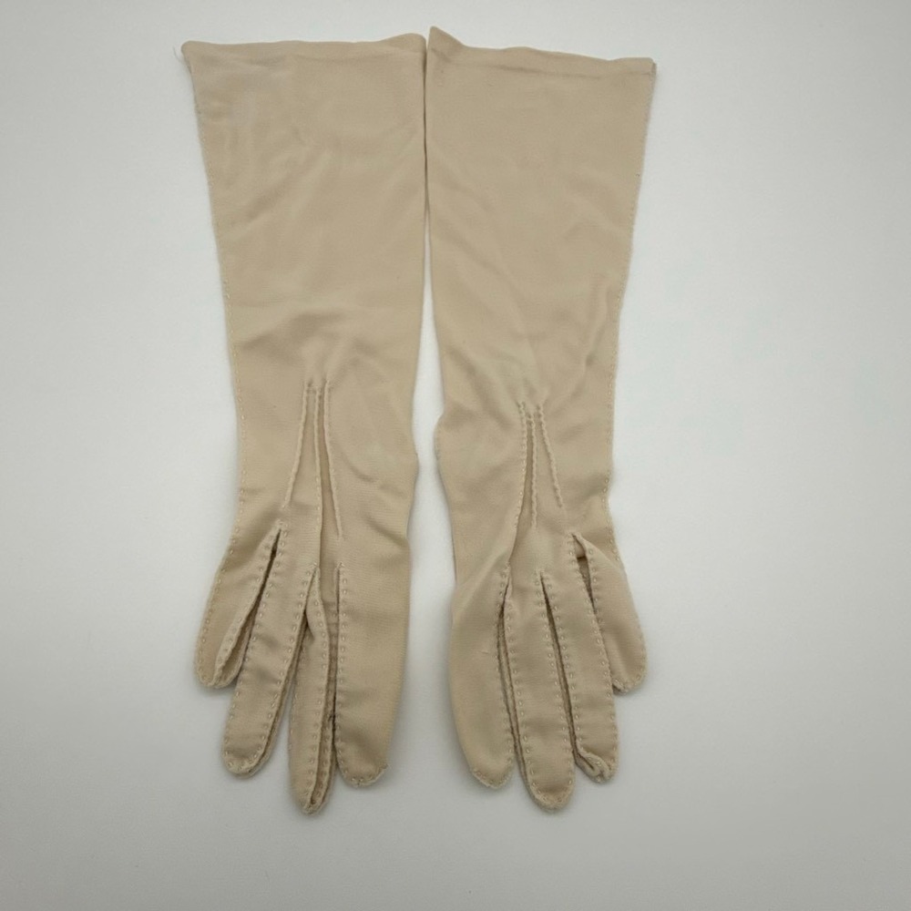 Vintage Van Raalte Ivory Cotton Jersey Dress Gloves Mid Forearm 1950s 13"
